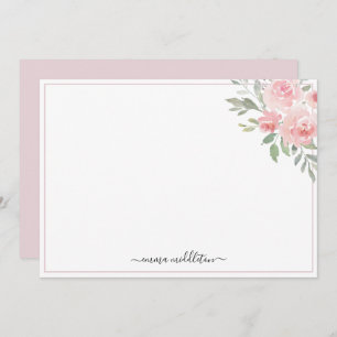 Personalized Elegant Blush Pink Roses and Greenery Card
