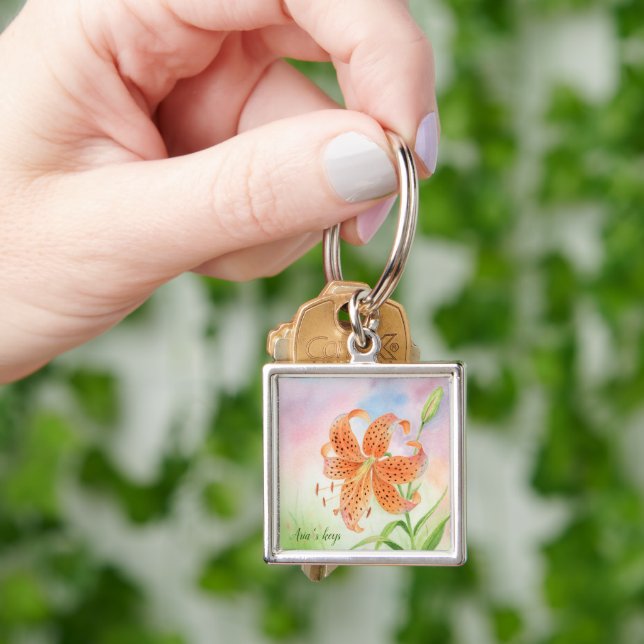 Personalized Elegant Botanical Tiger Lily Key Ring (Hand)