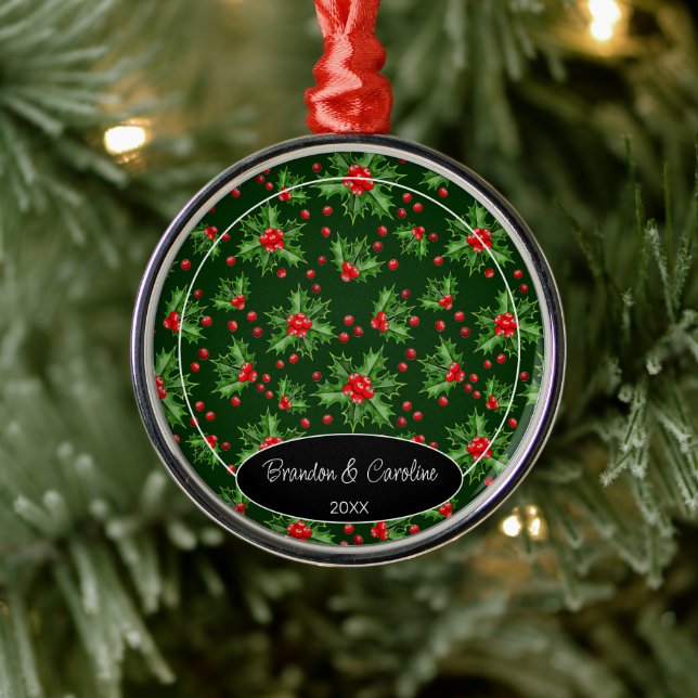 Personalized Elegant Couple Photo 1st Christmas Metal Ornament (Tree)