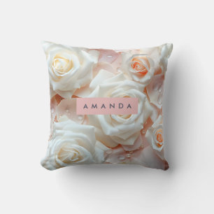 Personalized Elegant Cream Rose & Peach Petal Cushion
