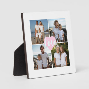 Personalized elegant Family 4 photo love heart Plaque