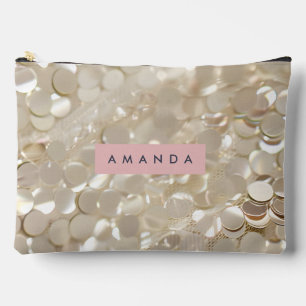 Personalized Elegant Gold Sequin Glam Accessory Pouch