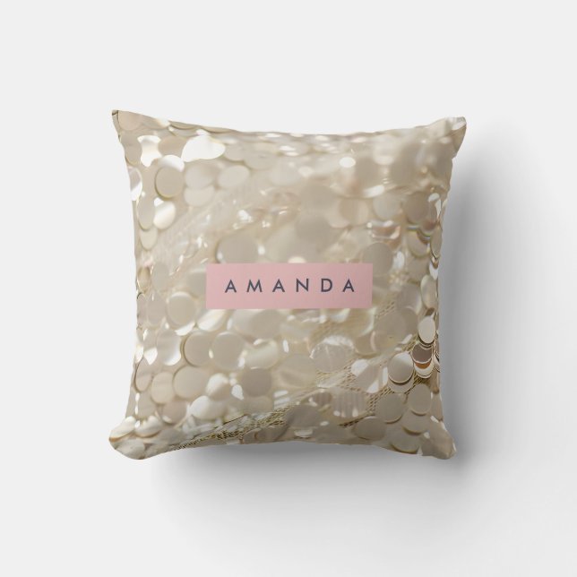 Personalized Elegant Gold Sequin Glam Cushion (Front)