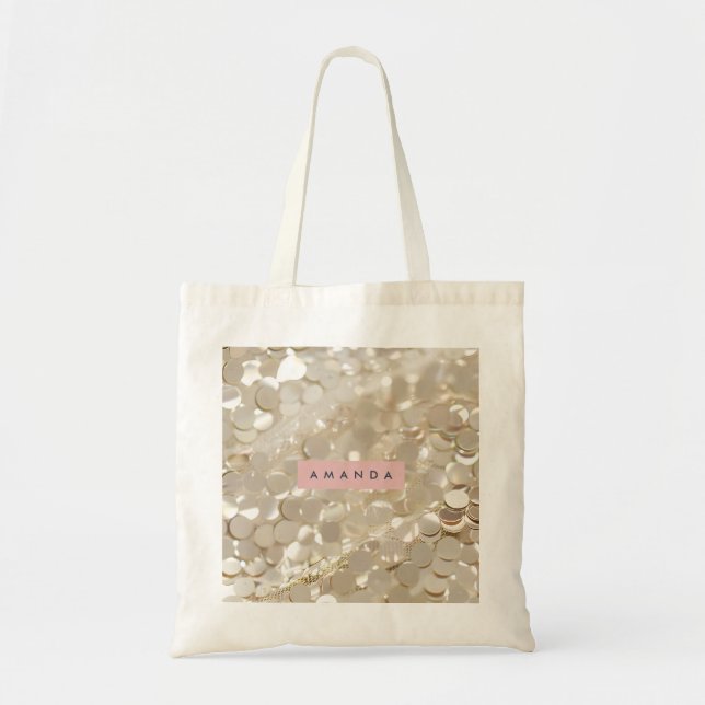 Personalized Elegant Gold Sequin Glam Tote Bag (Front)