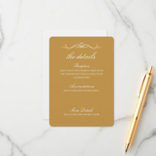 Personalized Elegant Gold & White Wedding Details Enclosure Card