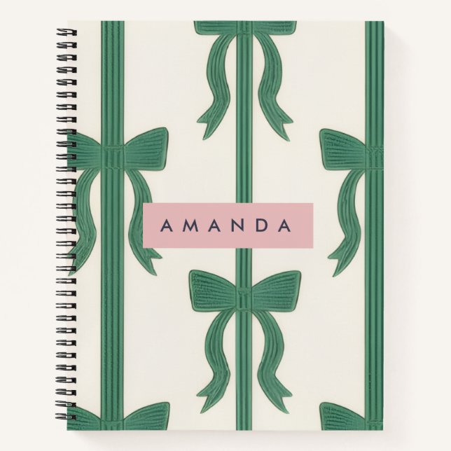 Personalized Elegant Green Bow Ribbon  Notebook (Front)