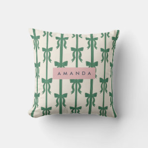 Personalized Elegant Green Ribbon Bow Pattern Cushion