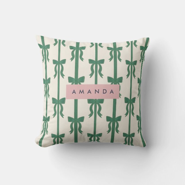 Personalized Elegant Green Ribbon Bow Pattern Cushion (Front)
