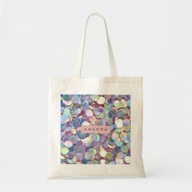 Personalized Elegant Iridescent Confetti  Tote Bag (Front)