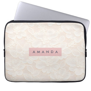Personalized Elegant Ivory Floral Lace Laptop Sleeve