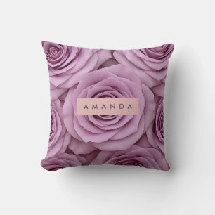 Personalized Elegant Mauve Rose Flower Cushion