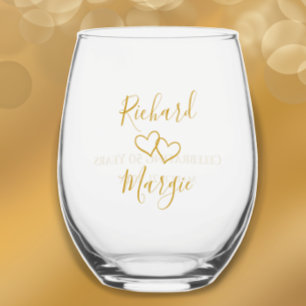 Personalized Elegant Modern 50th Anniversary Party Stemless Wine Glass