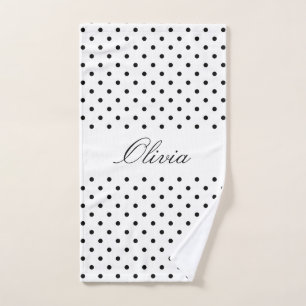 Personalized Elegant modern black white polka dot Hand Towel