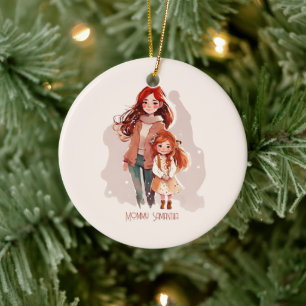 Personalized Elegant Mother and Daughter Ceramic Ornament