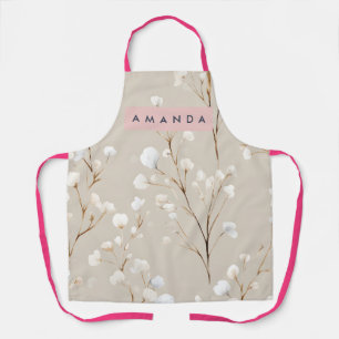 Personalized Elegant Neutral Cotton Blossom Apron