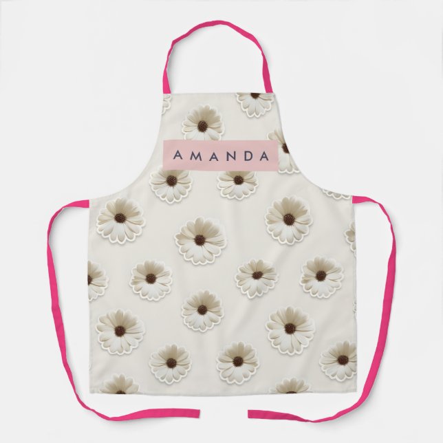Personalized Elegant Neutral Daisy Floral Pattern Apron (Front)