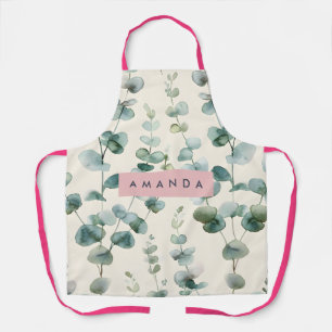 Personalized Elegant Pastel Eucalyptus Leaves Apron