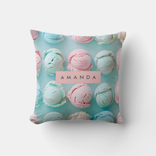 Personalized Elegant Pastel Stripe Ice Cream  Cushion
