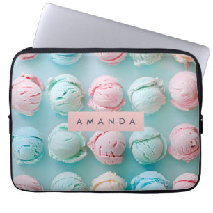 Personalized Elegant Pastel Stripe Ice Cream Laptop Sleeve