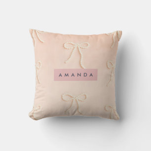 Personalized Elegant Pearl Bow in Soft Blush Cushion