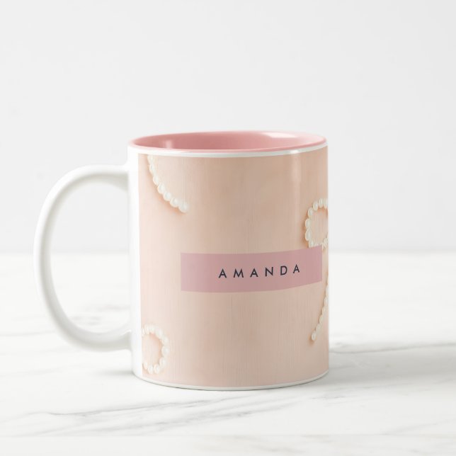 Personalized Elegant Pearl Bow in Soft Blush Two-Tone Coffee Mug (Left)
