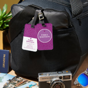 Personalized Elegant Purple Floral Custom Name Luggage Tag