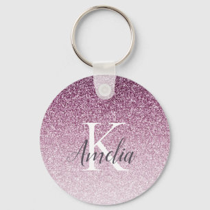 Personalized Elegant Purple Glitter Monogram Name Key Ring