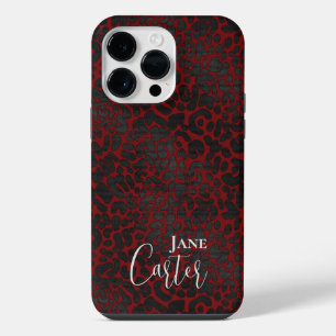 Personalized Elegant Red Black Leopard iPhone 14 Pro Max Case