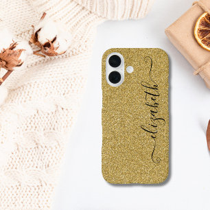 Personalized Elegant Script Gold Glitter iPhone 16 Case