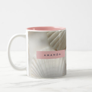 Personalized Elegant Seashell Coastal Design Two-Tone Coffee Mug