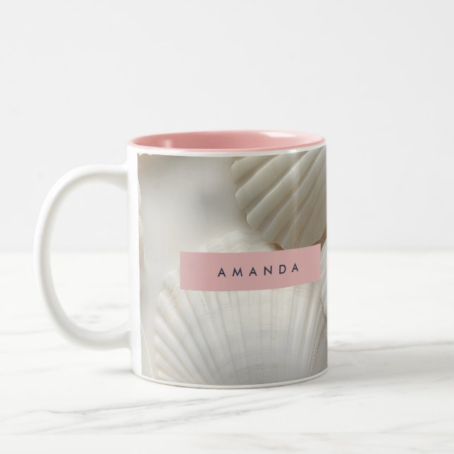 Personalized Elegant Seashell Coastal Design Two-Tone Coffee Mug (Left)