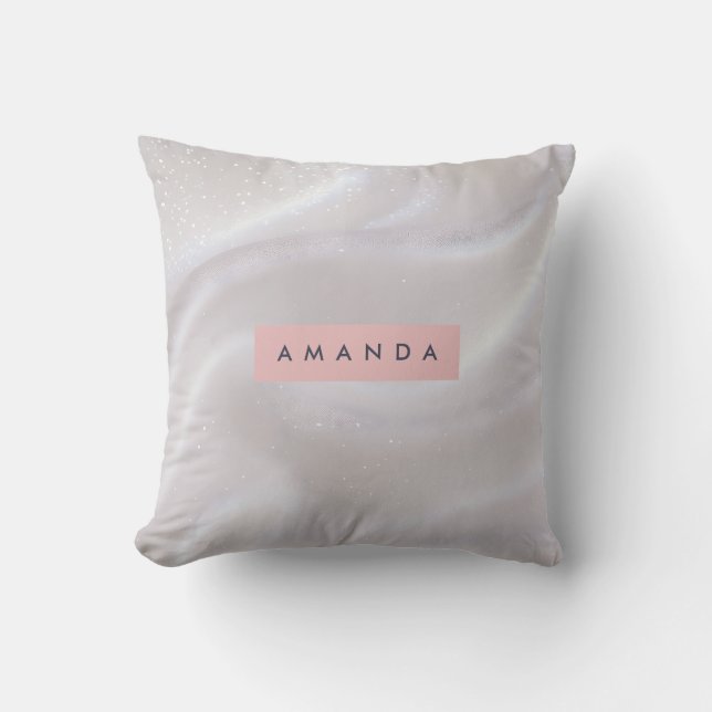 Personalized Elegant Shimmer White Satin Cushion (Front)
