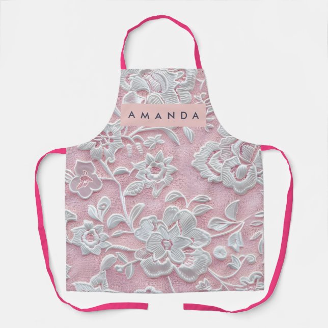 Personalized Elegant Soft Blush Lace Flower Apron (Front)