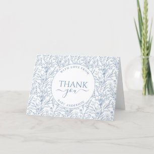 Personalized Elegant Toile Blue Floral Baby Shower Thank You Card