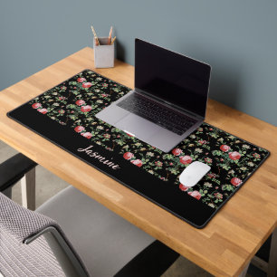 Personalized Elegant Vintage Pink Rose Floral  Desk Mat