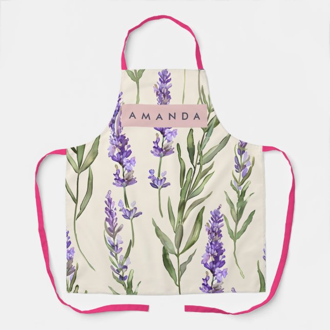Personalized Elegant Watercolor Lavender  Apron (Front)