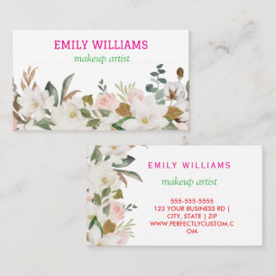 Personalized Elegant Wildflower Magnolias & Blush Business Card