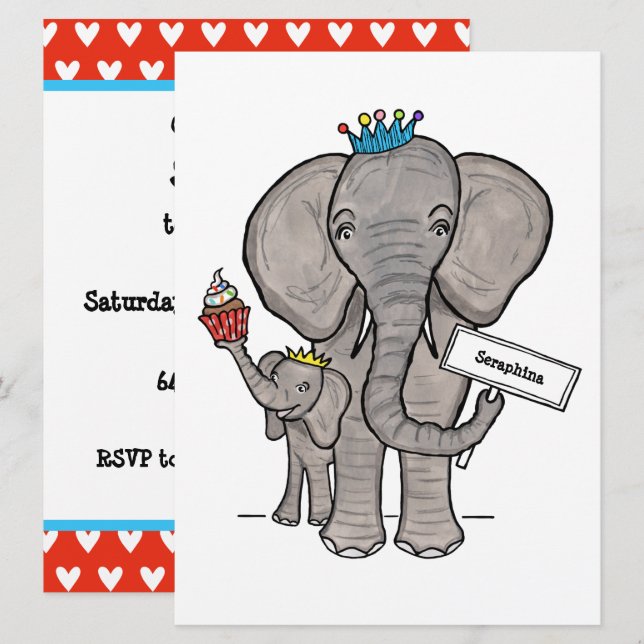 Personalized Elephant and Baby Birthday Invitation (Front/Back)