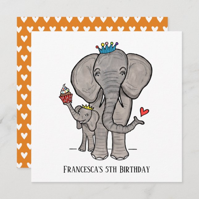 Personalized Elephant and Baby Birthday Invitation (Front/Back)