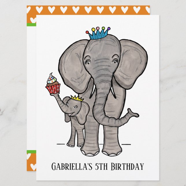 Personalized Elephant and Baby Birthday Invitation (Front/Back)