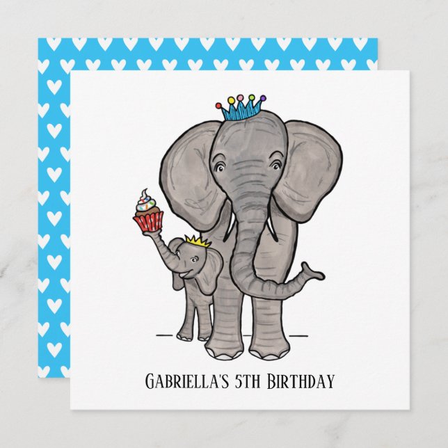 Personalized Elephant and Baby Birthday Invitation (Front/Back)