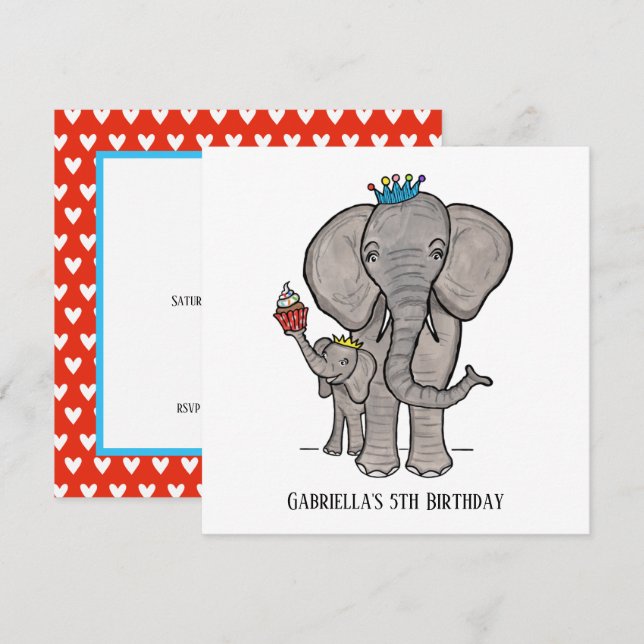 Personalized Elephant and Baby Birthday Invitation (Front/Back)