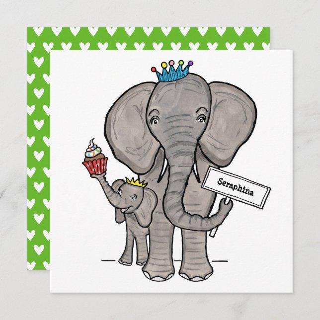 Personalized Elephant and Baby Birthday Invitation (Front/Back)