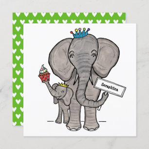 Personalized Elephant and Baby Birthday Invitation