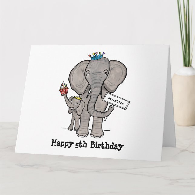 Personalized Elephant and Baby Card (Front)