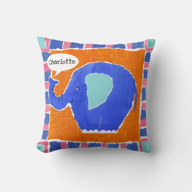 Personalized Elephant Cushion Pillow (Front)