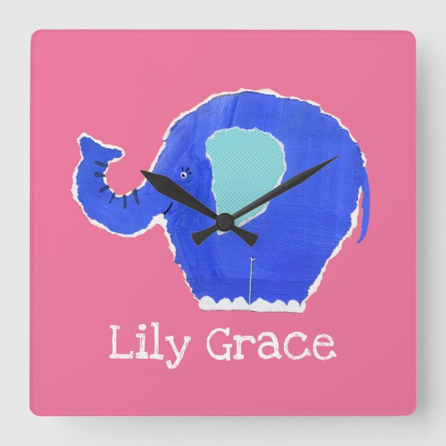 Personalized Elephant Square Wall Clock (Front)