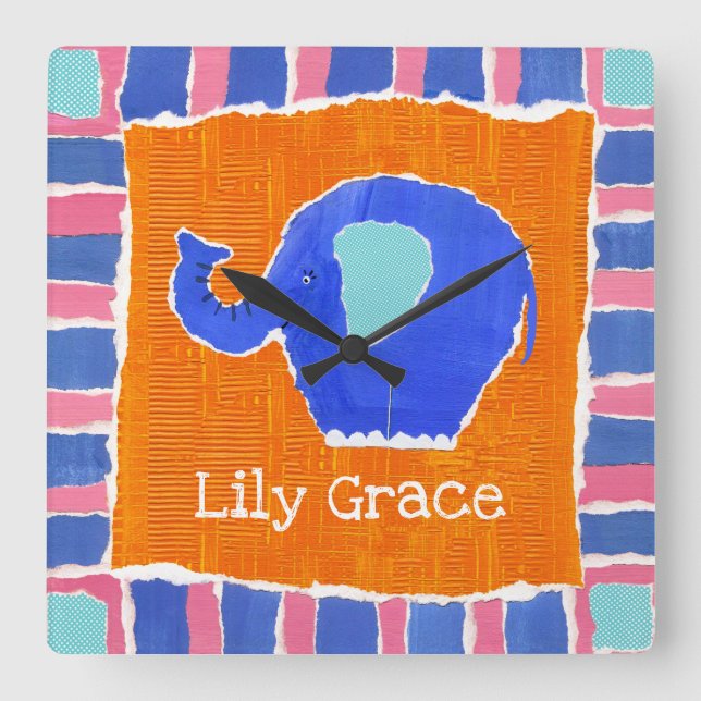Personalized Elephant Square Wall Clock (Front)