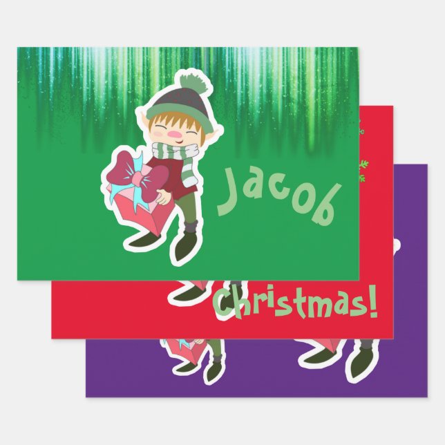 Personalized Elf Christmas Wrapping Paper Sheet (Set)
