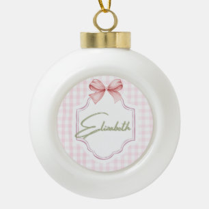 Personalized Elizabeth Baby Girl Nursery Gingham Ceramic Ball Christmas Ornament
